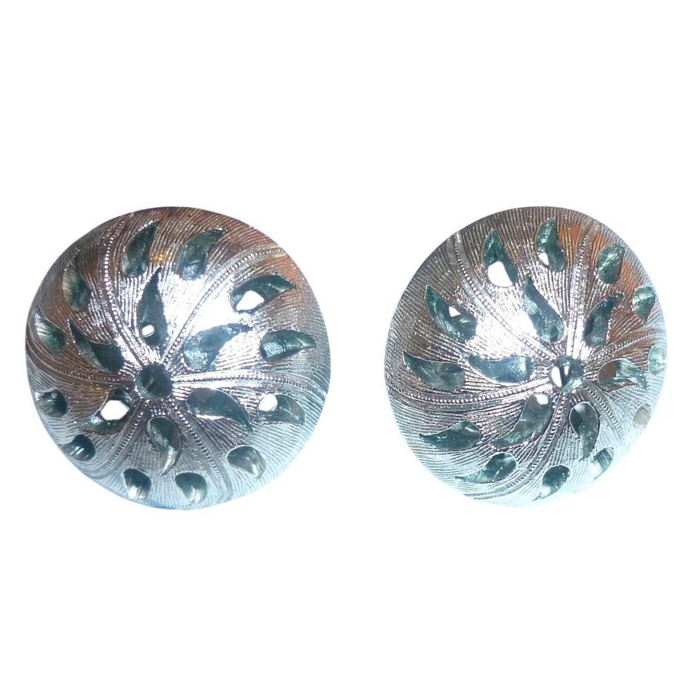 Vintage Crown Trifari Openwork Dome Clip On Earrings 1970s Sunburst Pinwheel